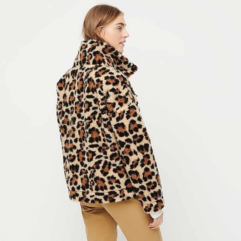 NWT J. Crew Snap-Collar Sherpa Sweatshirt Leopard - Picture 4 of 10